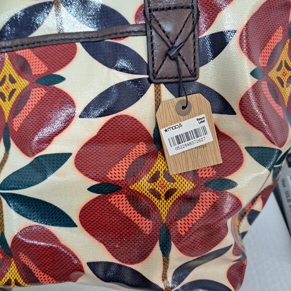 Fossil Key Tote Bag Purse Coated Canvas Red Floral Print Boho Y2K Retro Vintage - Picture 7 of 10